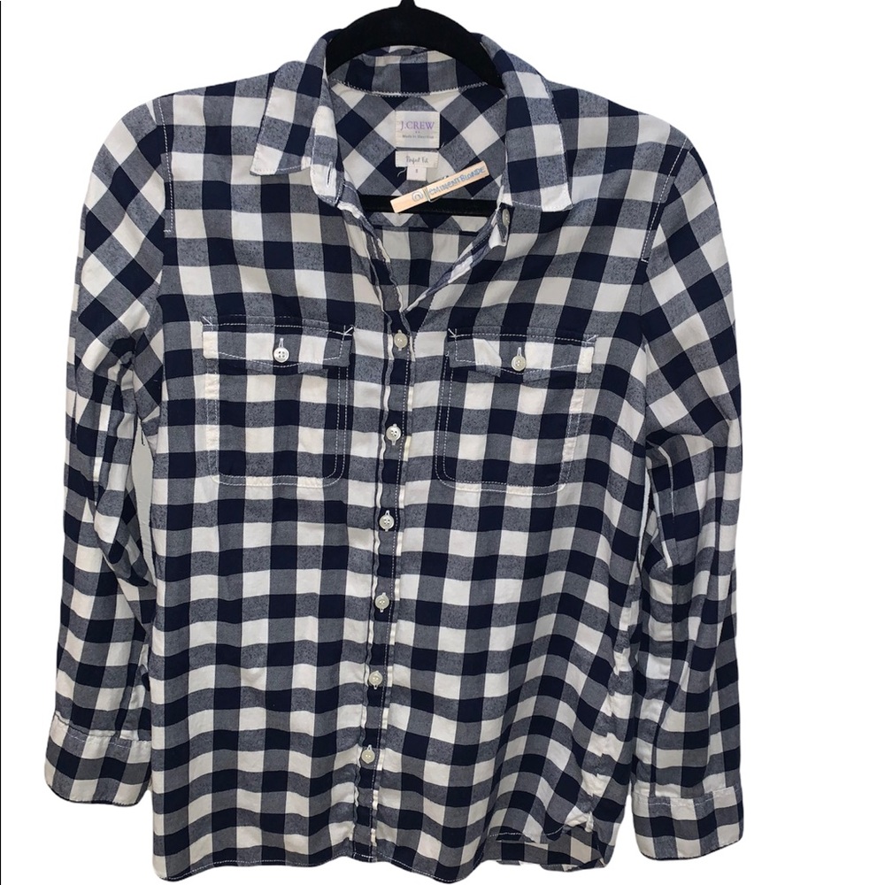 J. Crew Perfect Fit Black & White Button Down, Size Small, with 2 Chest Pockets